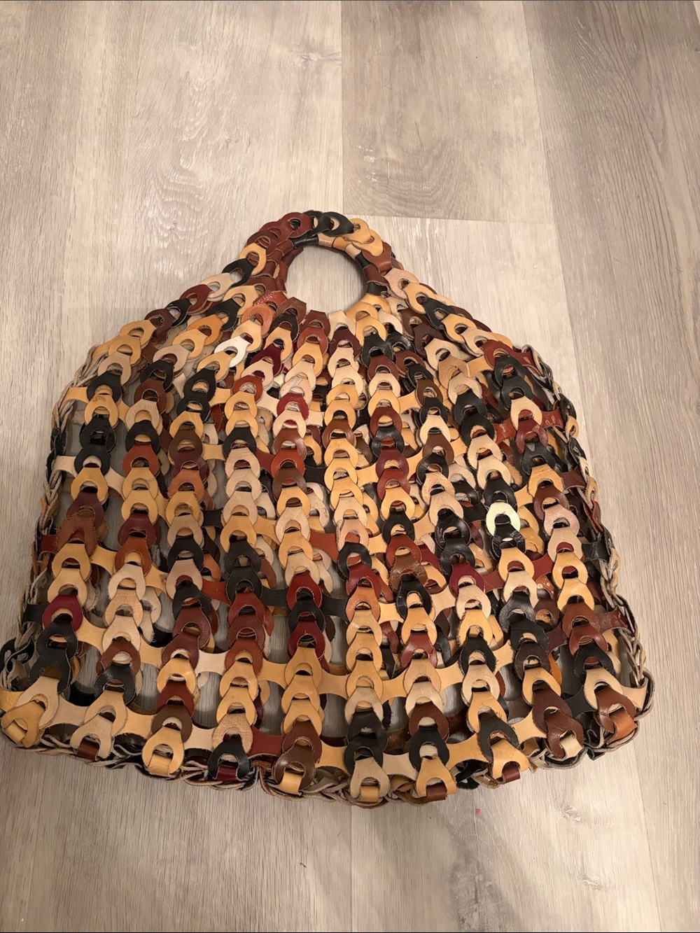 "Vintage 1970s hand-woven leather Argentina 100%Leather Bag 17/15